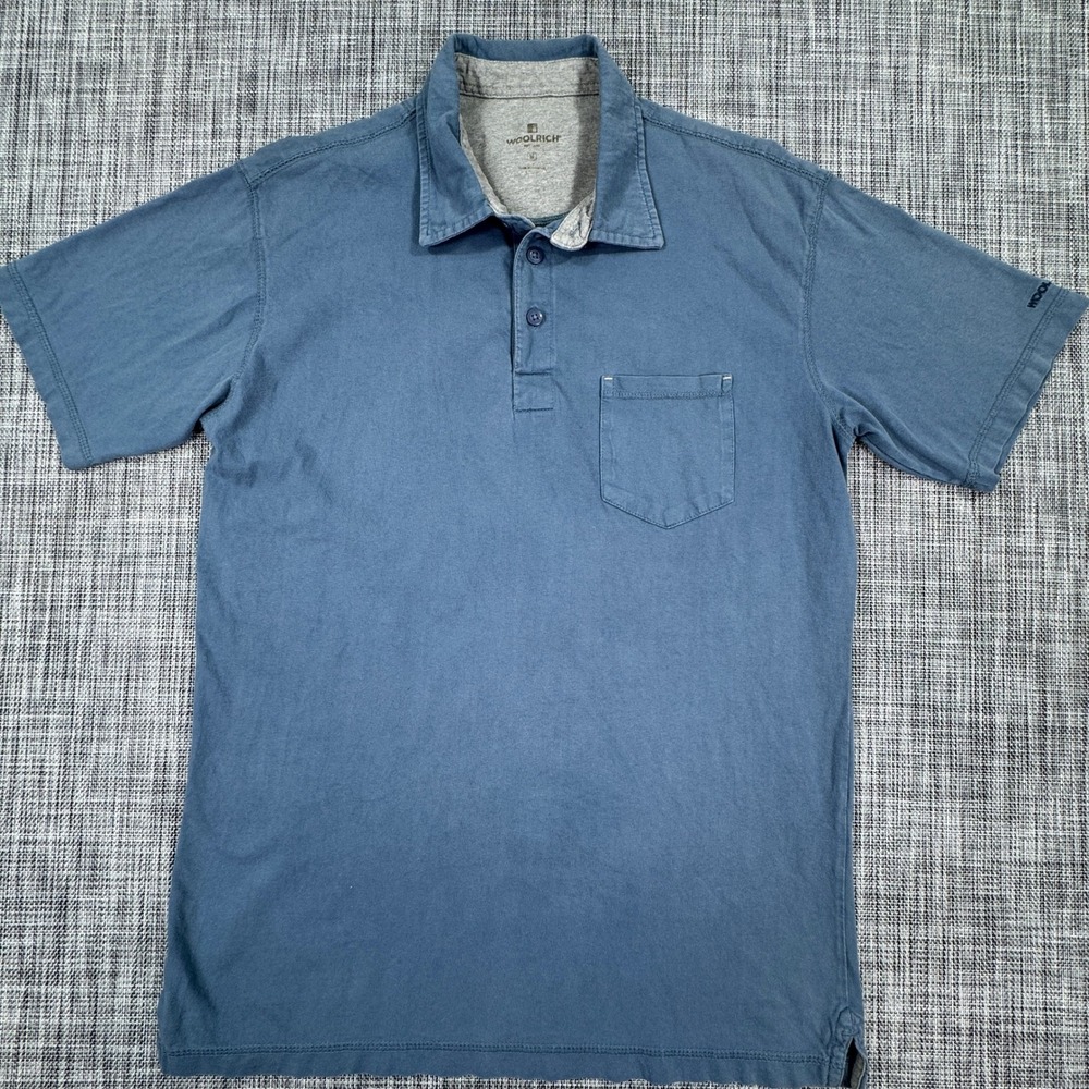 Woolrich Mens Polo Shirt Medium Blue 100% Cotton Short Sleeve Pocket Preppy